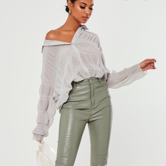 Missguided Tops - Missguided Sheer Crinkle Extreme Oversized Shirt